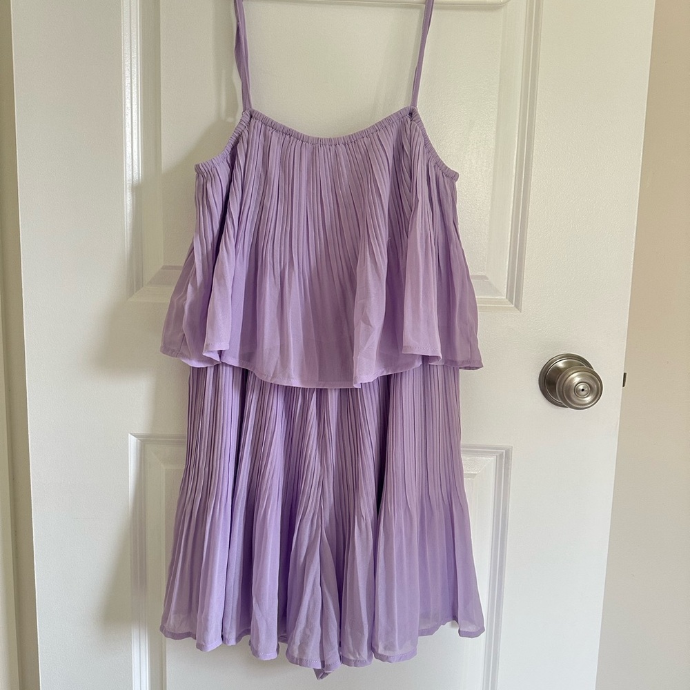 Women’s Lavender Pleated Romper with Spaghetti Straps